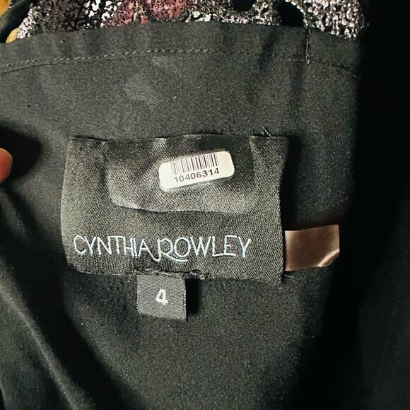 CYNTHIA ROWLEY Linden Purple Black Lace Floral Bell Sleeves Mini Dress Size 4 - Picture 12 of 13